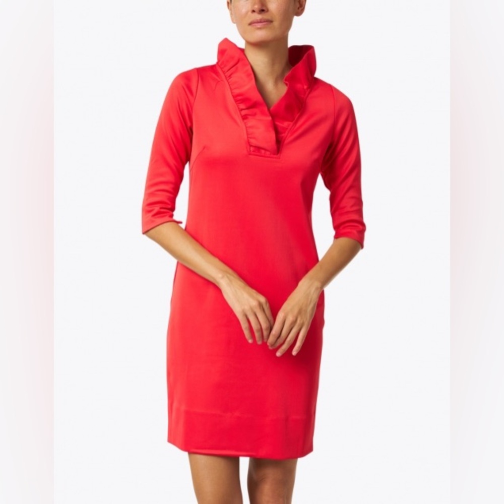 Gretchen Scott Red Ruffle Neck Dress XS *like new* worn twice Retail $189